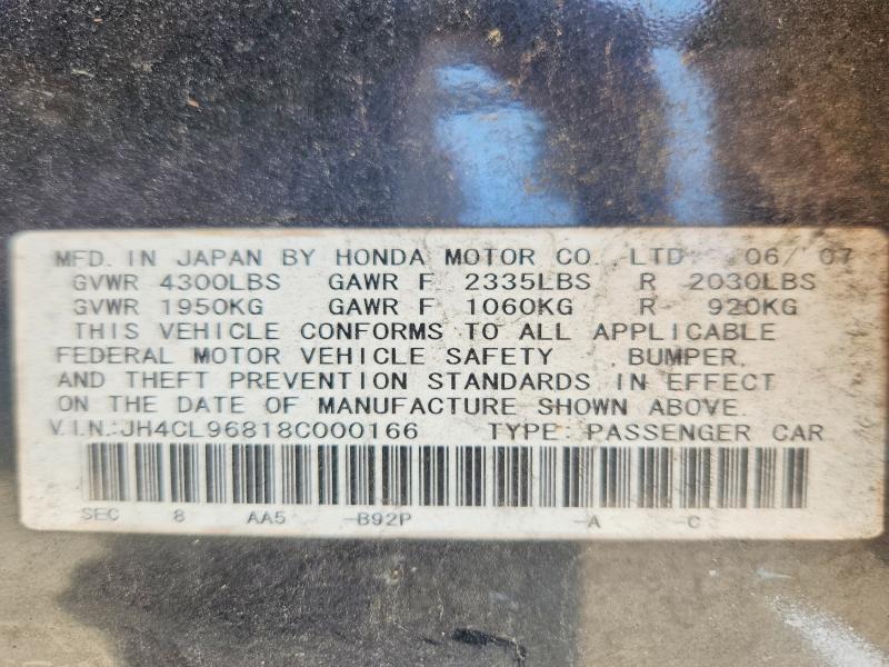 2008 Acura Tsx მანქანა იყიდება აუქციონზე, vin: JH4CL96818C000166, აუქციონის ნომერი: 41587556