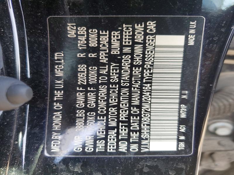 79816895 :رقم المزاد ، SHHFK8G72MU204164 vin ، 2021 Honda Civic مزاد بيع