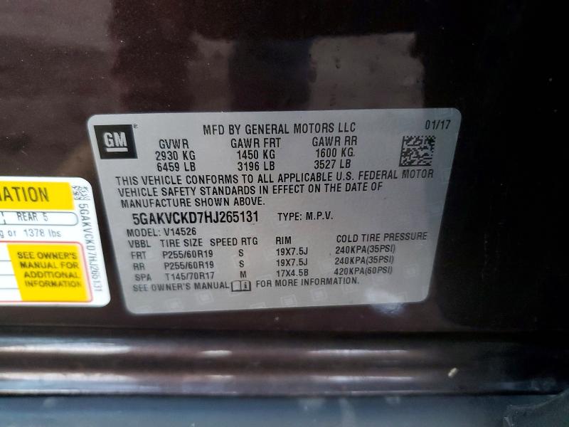 41910356 :رقم المزاد ، 5GAKVCKD7HJ265131 vin ، 2017 Buick Enclave مزاد بيع
