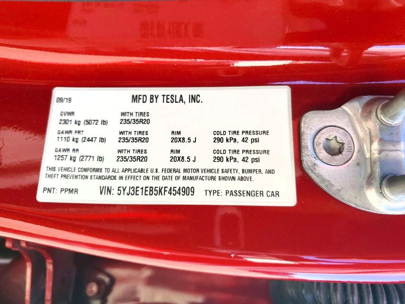 Продажа на аукционе авто 2019 Tesla Model 3, vin: 5YJ3E1EB5KF454909, номер лота: 79934175