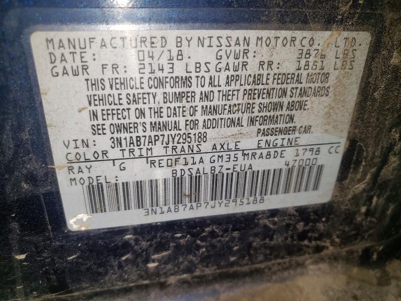 2018 Nissan Sentra მანქანა იყიდება აუქციონზე, vin: 3N1AB7AP7JY295188, აუქციონის ნომერი: 46926656