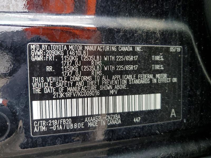 Aukcja sprzedaży 2019 Toyota Rav4, vin: 2T3K1RFV7KC009016, numer aukcji: 48174216