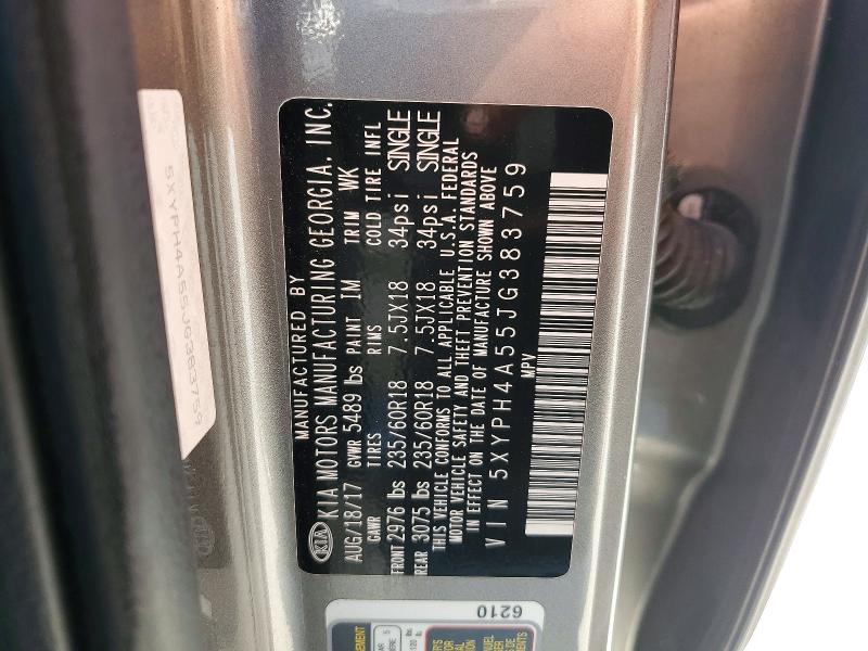 Продажа на аукционе авто 2018 Kia Sorento, vin: 5XYPH4A55JG383759, номер лота: 48005726
