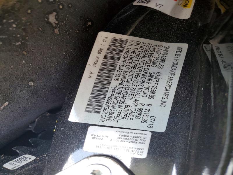 42016436 :رقم المزاد ، 1HGCV1F18JA216518 vin ، 2018 Honda Accord مزاد بيع