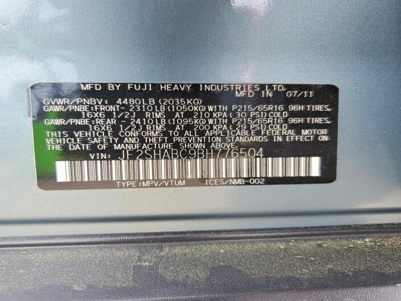 Aukcja sprzedaży 2011 Subaru Forester, vin: JF2SHABC9BH776504, numer aukcji: 45769556