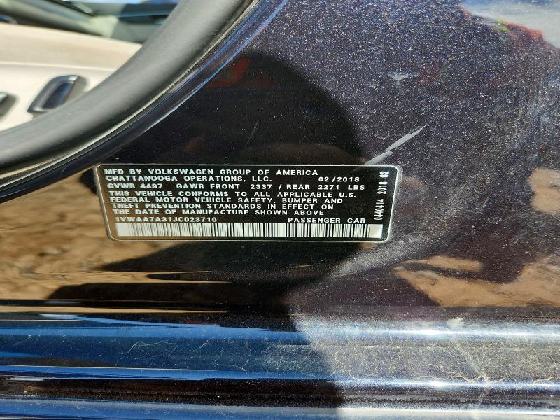 46505056 :رقم المزاد ، 1VWAA7A31JC023710 vin ، 2018 Volkswagen Passat مزاد بيع