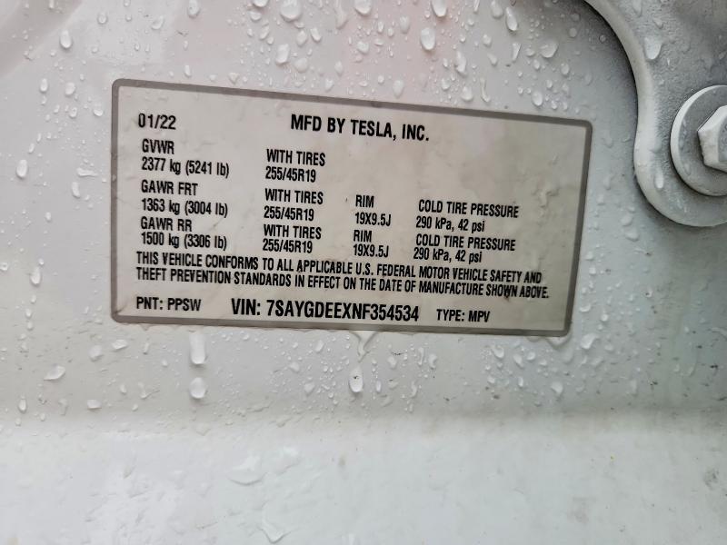 Auction sale of the 2022 Tesla Model Y, vin: 7SAYGDEEXNF354534, lot number: 47296396