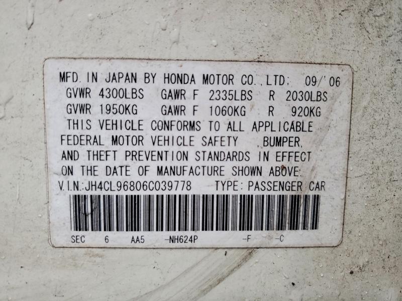 46875826 :رقم المزاد ، JH4CL96806C039778 vin ، 2006 Acura Tsx مزاد بيع
