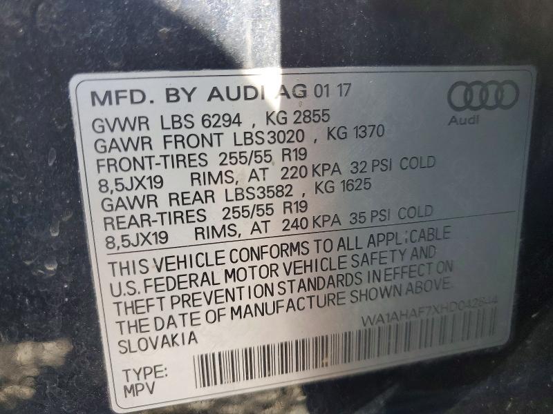 Продажа на аукционе авто 2017 Audi Q7, vin: WA1AHAF7XHD042844, номер лота: 95999555