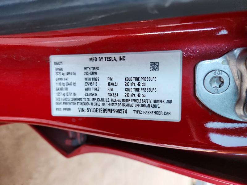 Продажа на аукционе авто 2021 Tesla Model 3, vin: 5YJ3E1EB9MF998574, номер лота: 47723346