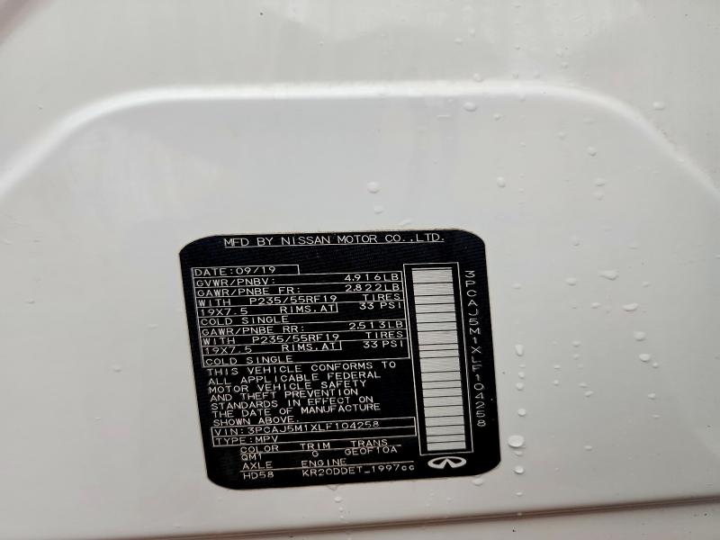 45598736 :رقم المزاد ، 3PCAJ5M1XLF104258 vin ، 2020 Infiniti Qx50 مزاد بيع