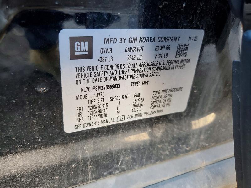 Продажа на аукционе авто 2022 Chevrolet Trax, vin: KL7CJPSM3NB569033, номер лота: 77357375