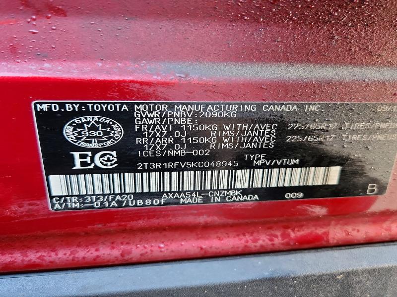 Продажа на аукционе авто 2019 Toyota Rav4, vin: 2T3R1RFV5KC048945, номер лота: 79632095