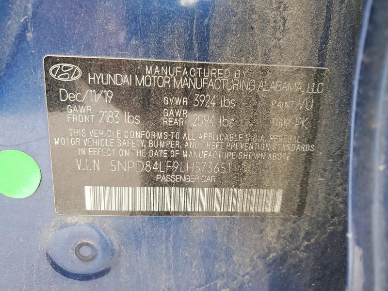 79987355 :رقم المزاد ، 5NPD84LF9LH573651 vin ، 2020 Hyundai Elantra مزاد بيع