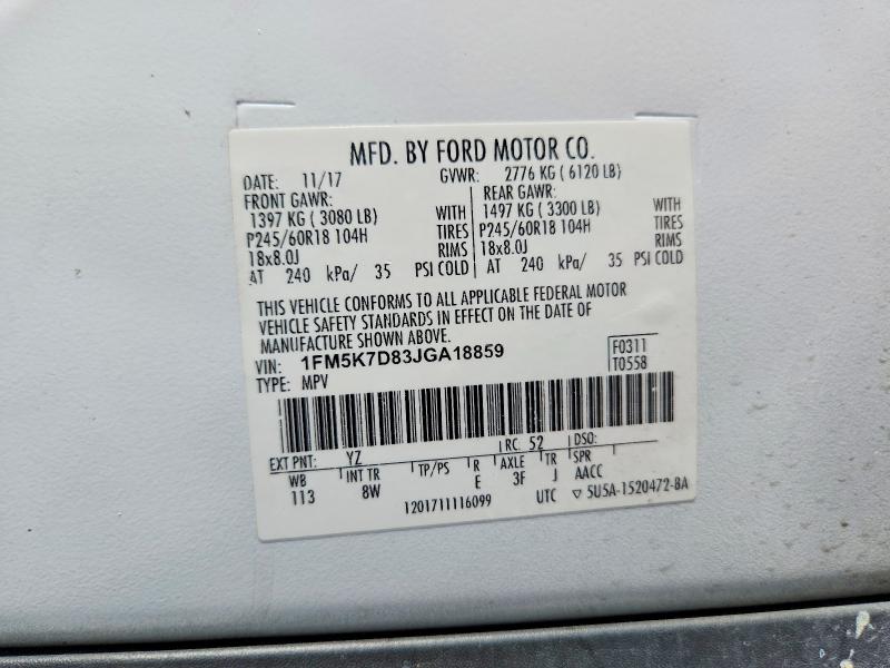 2018 Ford Explorer მანქანა იყიდება აუქციონზე, vin: 1FM5K7D83JGA18859, აუქციონის ნომერი: 48259596
