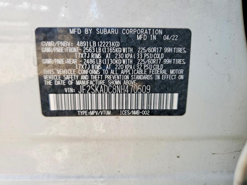 Aukcja sprzedaży 2022 Subaru Forester, vin: JF2SKADC8NH470509, numer aukcji: 47830746