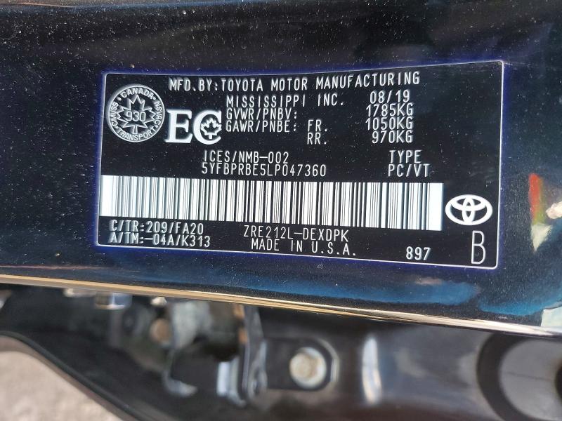 47420406 :رقم المزاد ، 5YFBPRBE5LP047360 vin ، 2020 Toyota Corolla مزاد بيع