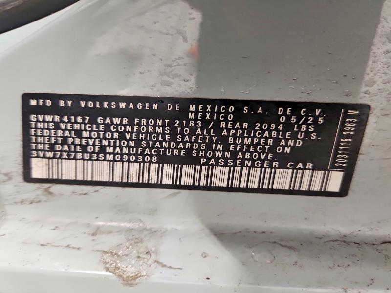 2025 Volkswagen Jetta მანქანა იყიდება აუქციონზე, vin: 3VW7X7BU3SM090308, აუქციონის ნომერი: 47804376