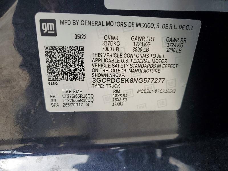 Aukcja sprzedaży 2022 Chevrolet Silverado, vin: 3GCPDCEK8NG577277, numer aukcji: 85456395
