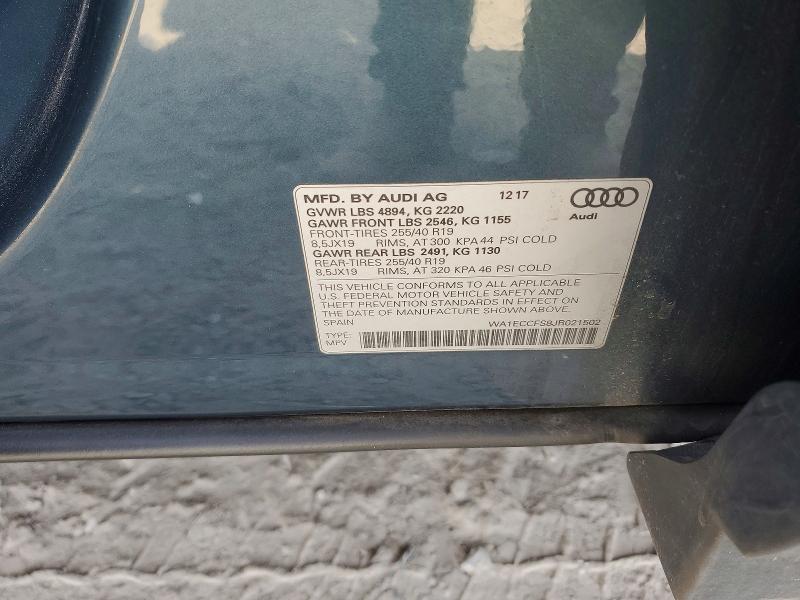 2018 Audi Q3 მანქანა იყიდება აუქციონზე, vin: WA1ECCFS8JR021502, აუქციონის ნომერი: 79606285