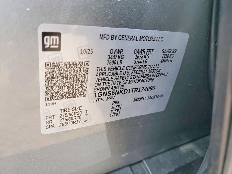 2026 Chevrolet Tahoe მანქანა იყიდება აუქციონზე, vin: 1GNS6NKD1TR174090, აუქციონის ნომერი: 46856476