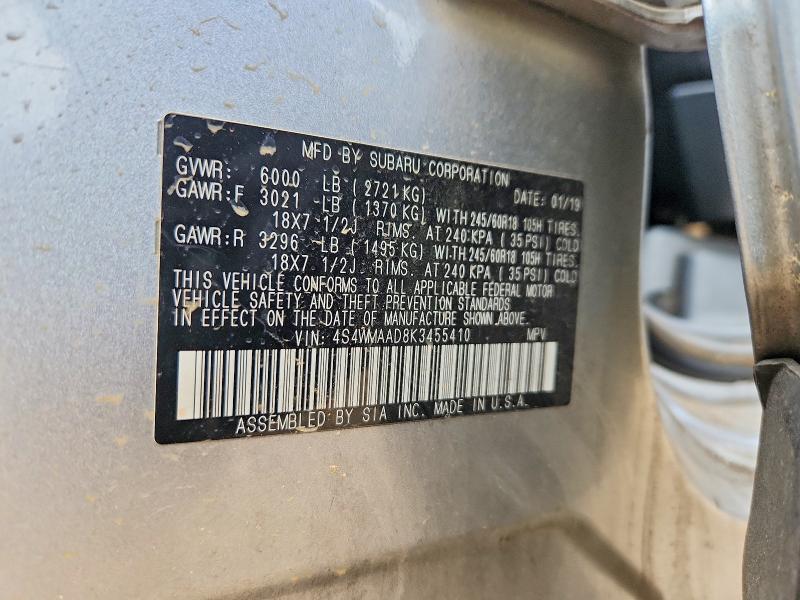 2019 Subaru Ascent მანქანა იყიდება აუქციონზე, vin: 4S4WMAAD8K3455410, აუქციონის ნომერი: 47888736