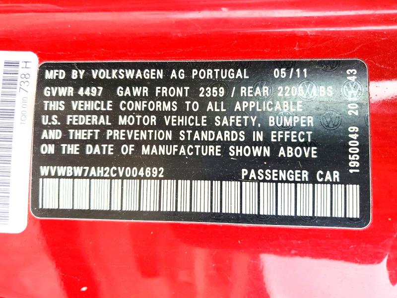 Продаж на аукціоні авто 2012 Volkswagen Eos, vin: WVWBW7AH2CV004692, номер лоту: 79568395