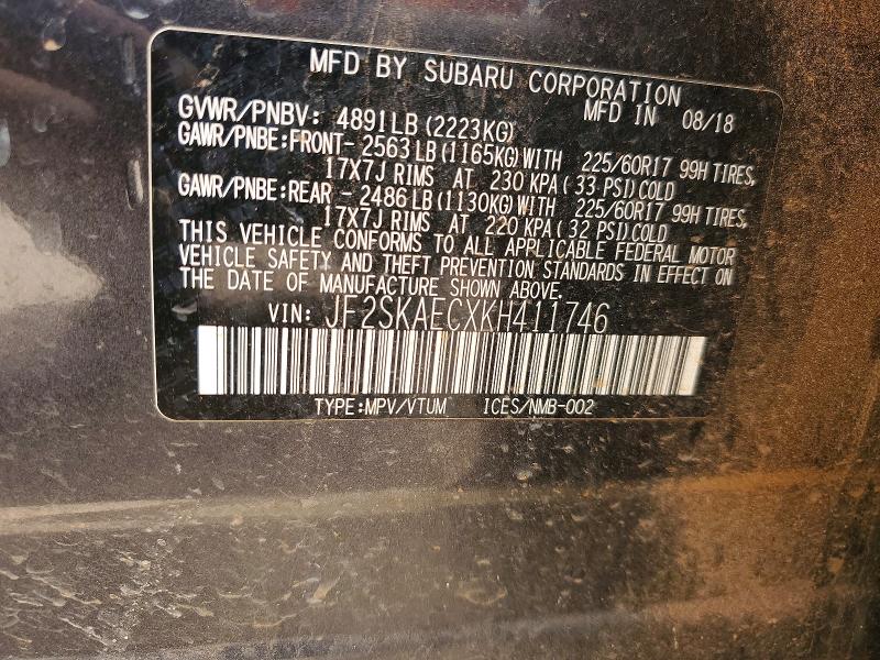 41703256 :رقم المزاد ، JF2SKAECXKH411746 vin ، 2019 Subaru Forester مزاد بيع