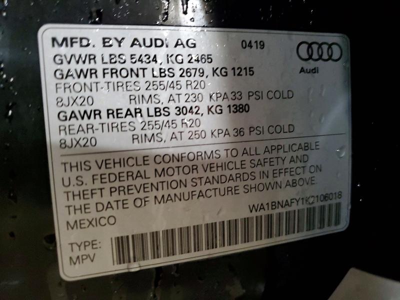 Aukcja sprzedaży 2019 Audi Q5, vin: WA1BNAFY1K2106018, numer aukcji: 46149306