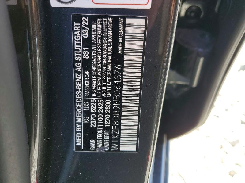 46682476 :رقم المزاد ، W1KZF8DB9NB064376 vin ، 2022 Mercedes-benz E مزاد بيع