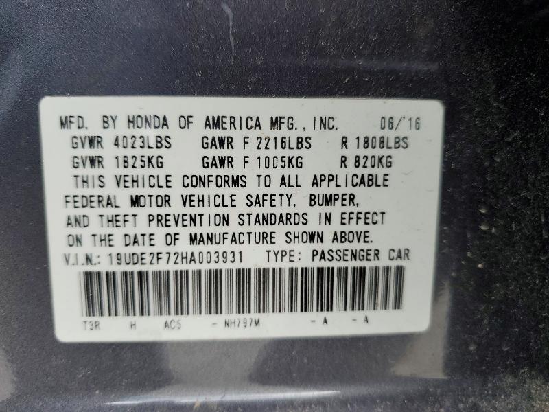 45581186 :رقم المزاد ، 19UDE2F72HA003931 vin ، 2017 Acura Ilx مزاد بيع