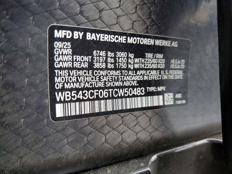 48355536 :رقم المزاد ، WB543CF06TCW50483 vin ، 2026 Bmw Ix مزاد بيع