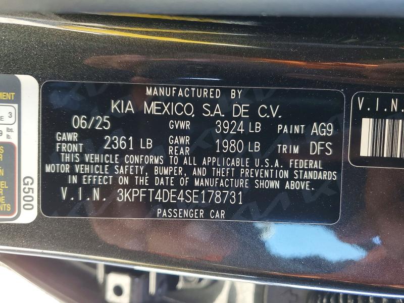 Aukcja sprzedaży 2025 Kia K4, vin: 3KPFT4DE4SE178731, numer aukcji: 45566006