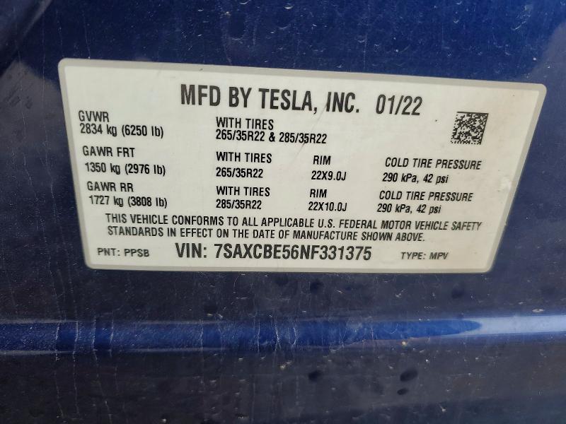 Продажа на аукционе авто 2022 Tesla Model X, vin: 7SAXCBE56NF331375, номер лота: 41600036