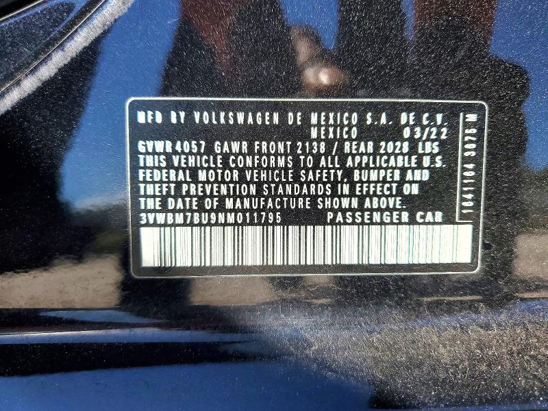 46929196 :رقم المزاد ، 3VWBM7BU9NM011795 vin ، 2022 Volkswagen Jetta مزاد بيع