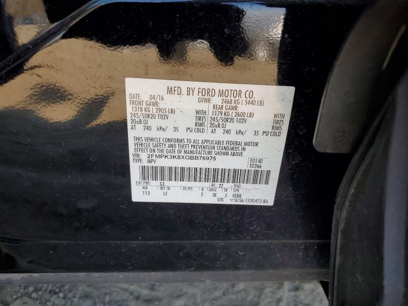 2016 Ford Edge მანქანა იყიდება აუქციონზე, vin: 2FMPK3K8XGBB76975, აუქციონის ნომერი: 47598616