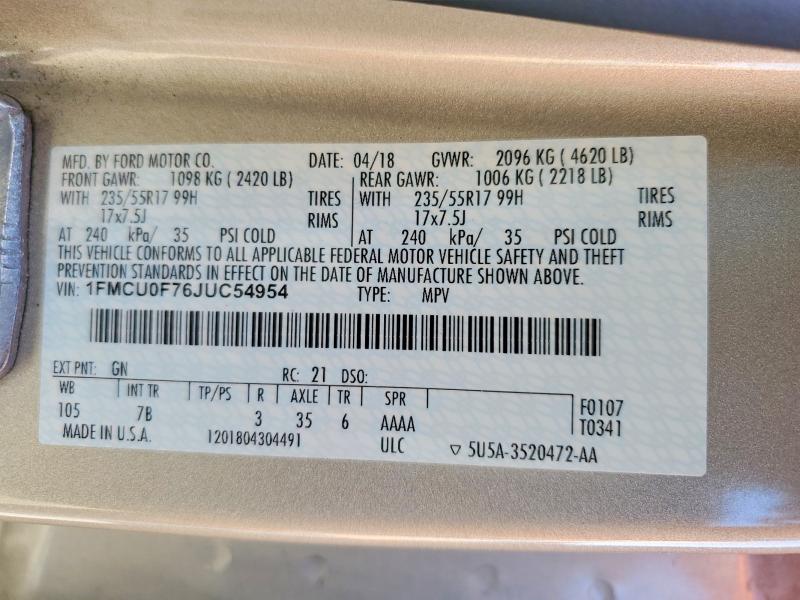 Aukcja sprzedaży 2018 Ford Escape, vin: 1FMCU0F76JUC54954, numer aukcji: 45477726