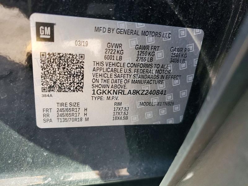 Aukcja sprzedaży 2019 Gmc Acadia, vin: 1GKKNRLA8KZ240841, numer aukcji: 47608196