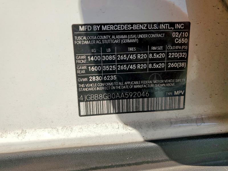 Продаж на аукціоні авто 2010 Mercedes-benz Ml, vin: 4JGBB8GB0AA592046, номер лоту: 46709796