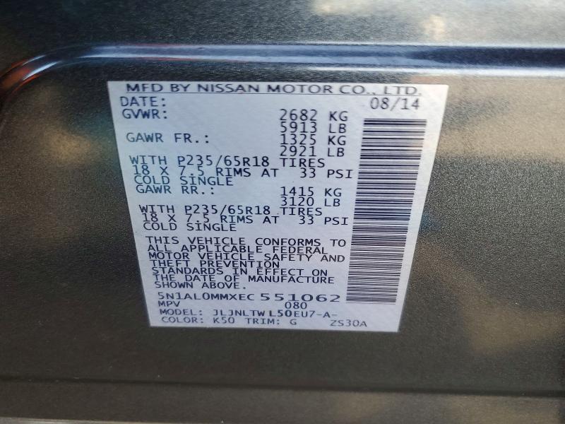 Aukcja sprzedaży 2014 Infiniti Qx60, vin: 5N1AL0MMXEC551062, numer aukcji: 47788376