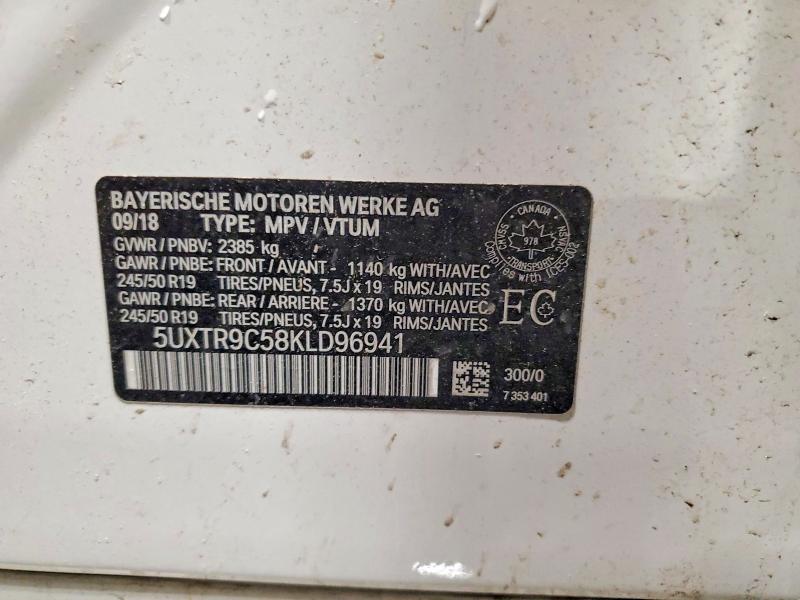 78921705 :رقم المزاد ، 5UXTR9C58KLD96941 vin ، 2019 Bmw X3 مزاد بيع