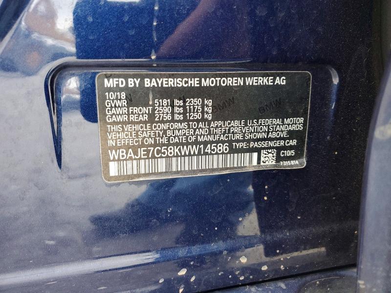 47944526 :رقم المزاد ، WBAJE7C58KWW14586 vin ، 2019 Bmw 540 مزاد بيع