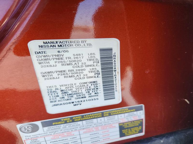 47098726 :رقم المزاد ، JNRAS08W16X210355 vin ، 2006 Infiniti Fx35 مزاد بيع