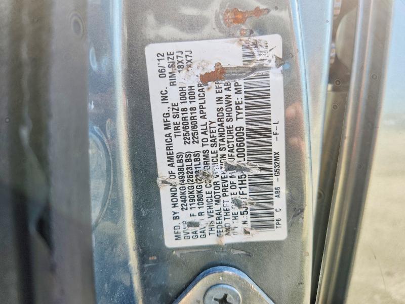 2012 Honda Crosstour მანქანა იყიდება აუქციონზე, vin: 5J6TF1H54CL006009, აუქციონის ნომერი: 79093375