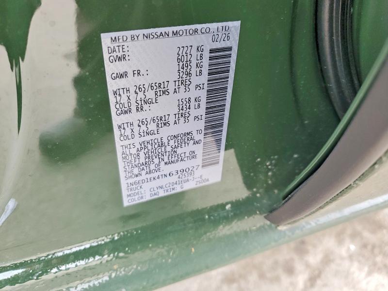 Продажа на аукционе авто 2026 Nissan Frontier, vin: 1N6ED1EK4TN639027, номер лота: 45591936