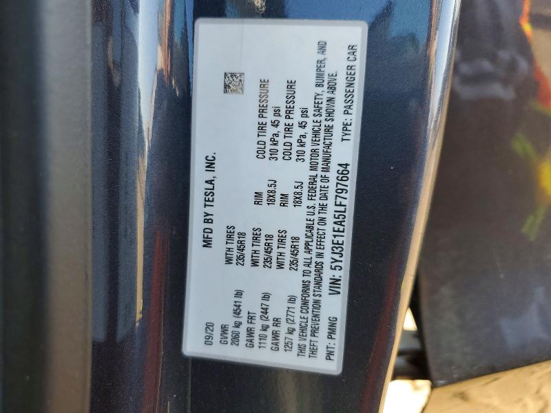 Продажа на аукционе авто 2020 Tesla Model 3, vin: 5YJ3E1EA5LF797664, номер лота: 47410746