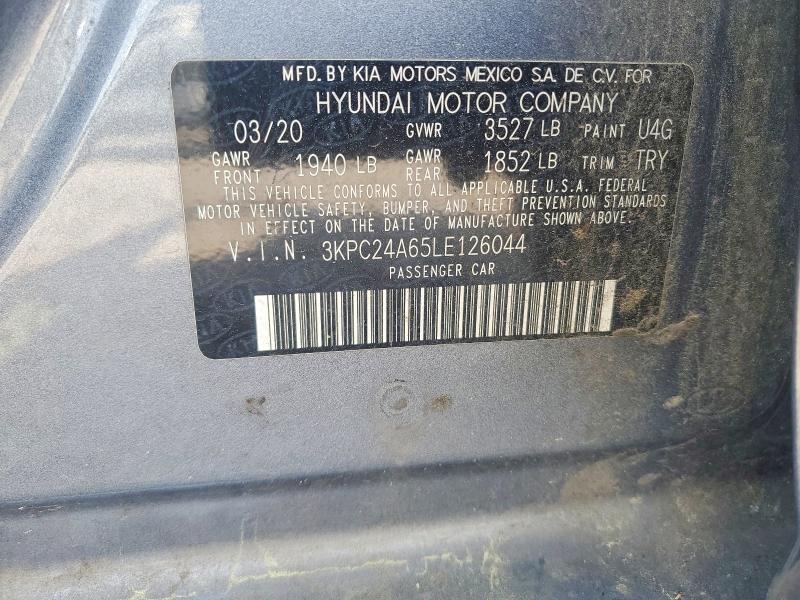 47010996 :رقم المزاد ، 3KPC24A65LE126044 vin ، 2020 Hyundai Accent مزاد بيع