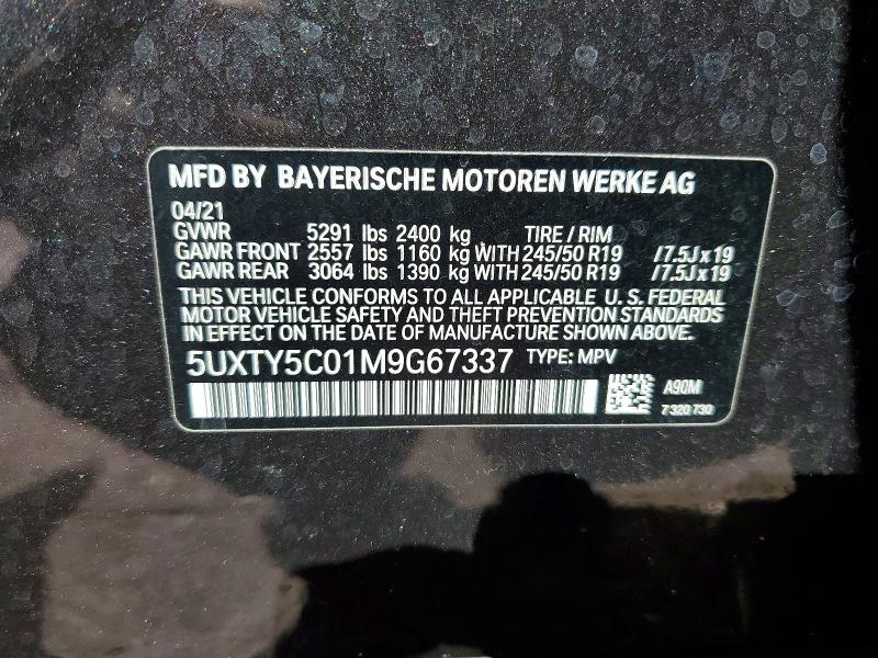 46323696 :رقم المزاد ، 5UXTY5C01M9G67337 vin ، 2021 Bmw X3 مزاد بيع