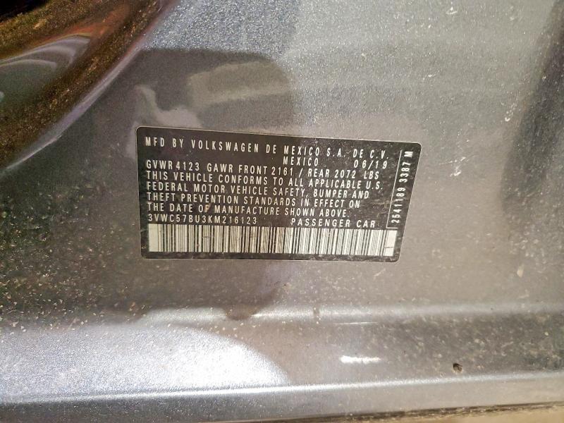 47466756 :رقم المزاد ، 3VWC57BU3KM216123 vin ، 2019 Volkswagen Jetta مزاد بيع