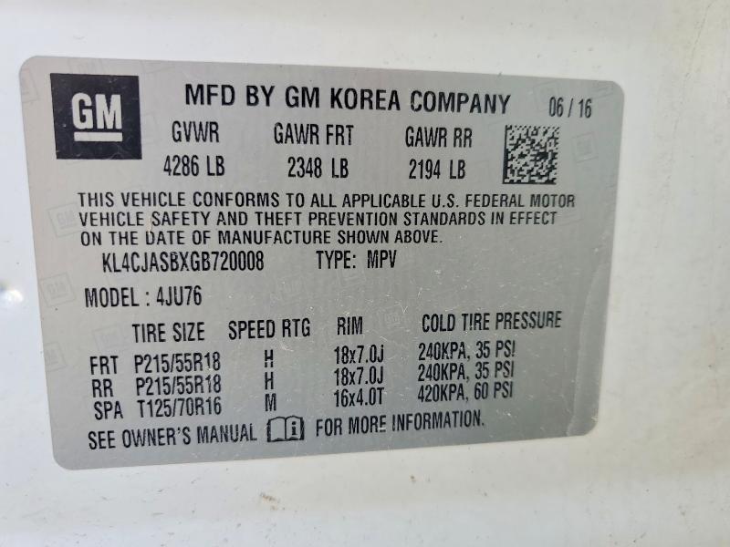79896435 :رقم المزاد ، KL4CJASBXGB720008 vin ، 2016 Buick Encore مزاد بيع